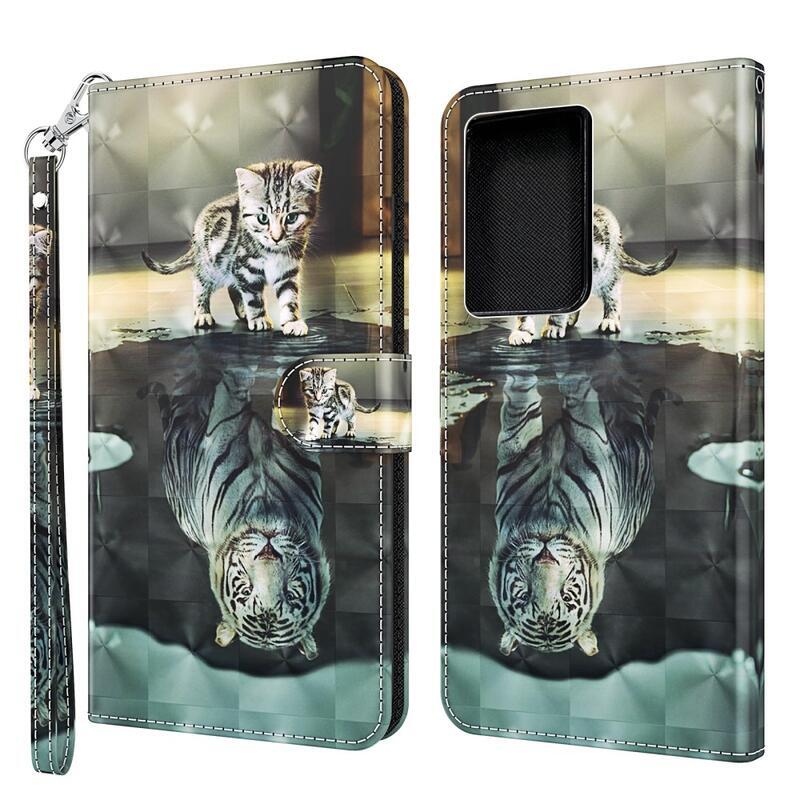 Light peněženkové pouzdro pro mobil Samsung Galaxy S21 Ultra 5G - kočka a odraz tygra