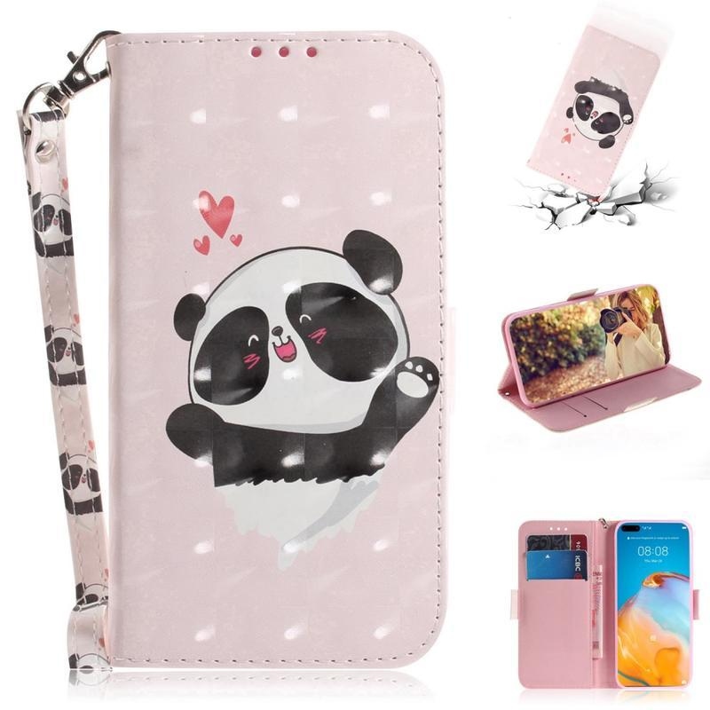 Light PU kožené peněženkové pouzdro na mobil Huawei P40 Pro - roztomilá panda