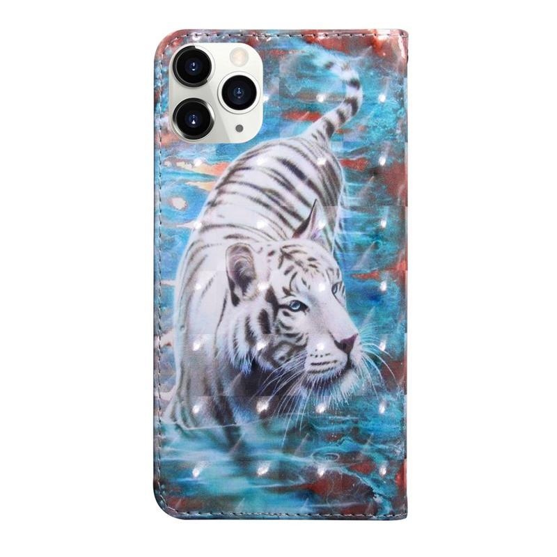 Light PU kožené peněženkové pouzdro na mobil iPhone 12 mini - bílý tygr
