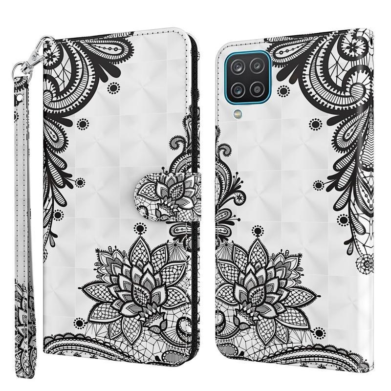 Light PU kožené peněženkové pouzdro na mobil Samsung Galaxy A12/M12 - krajkový květ