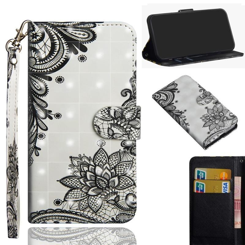 Light PU kožené peněženkové pouzdro na mobil Samsung Galaxy A20s - černý květ