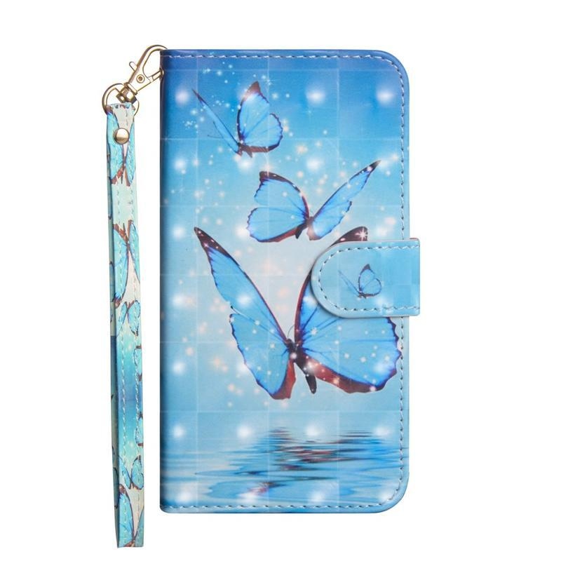 Light PU kožené peněženkové pouzdro na mobil Samsung Galaxy A20s - modrý motýl