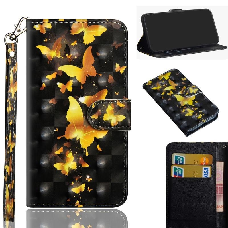 Light PU kožené peněženkové pouzdro na mobil Samsung Galaxy A20s - zlatí motýli
