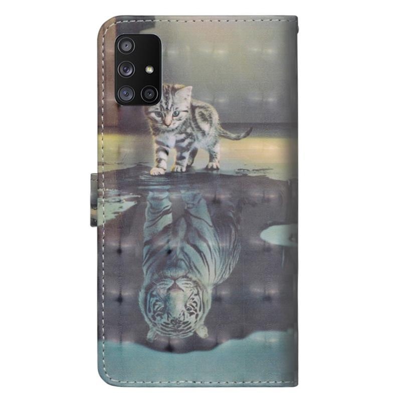 Light PU kožené peněženkové pouzdro na mobil Samsung Galaxy M31s - kočka a odraz tygra