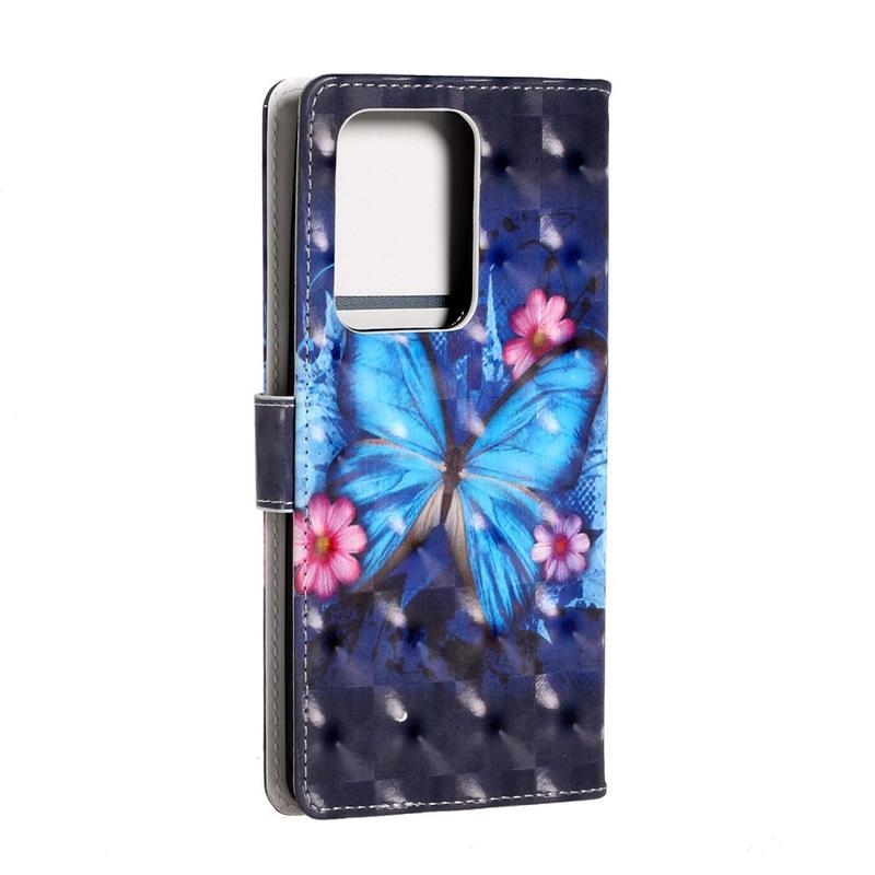 Light PU kožené peněženkové pouzdro na mobil Samsung Galaxy S20 Ultra - modrý motýl