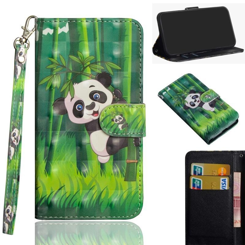 Light PU kožené peněženkové pouzdro na mobil Xiaomi Poco F2 Pro - panda a bambus