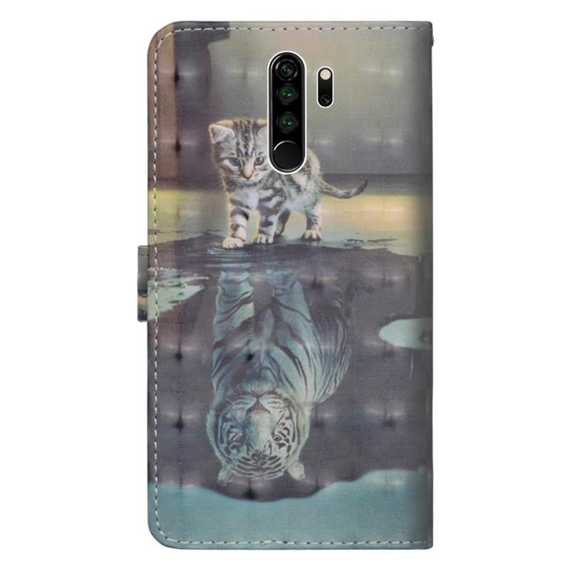 Light PU kožené peněženkové pouzdro na mobil Xiaomi Redmi Note 8 Pro - kočka a odraz tygra