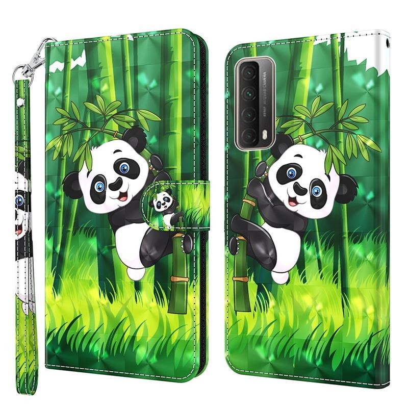 Light PU kožené peněženkové pouzdro pro mobil Huawei P Smart (2021) - panda na bambusu
