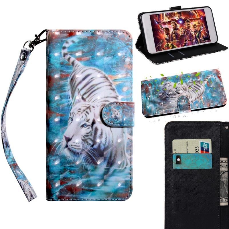 Light PU kožené peněženkové pouzdro pro mobil Samsung Galaxy A71 - bílý tygr