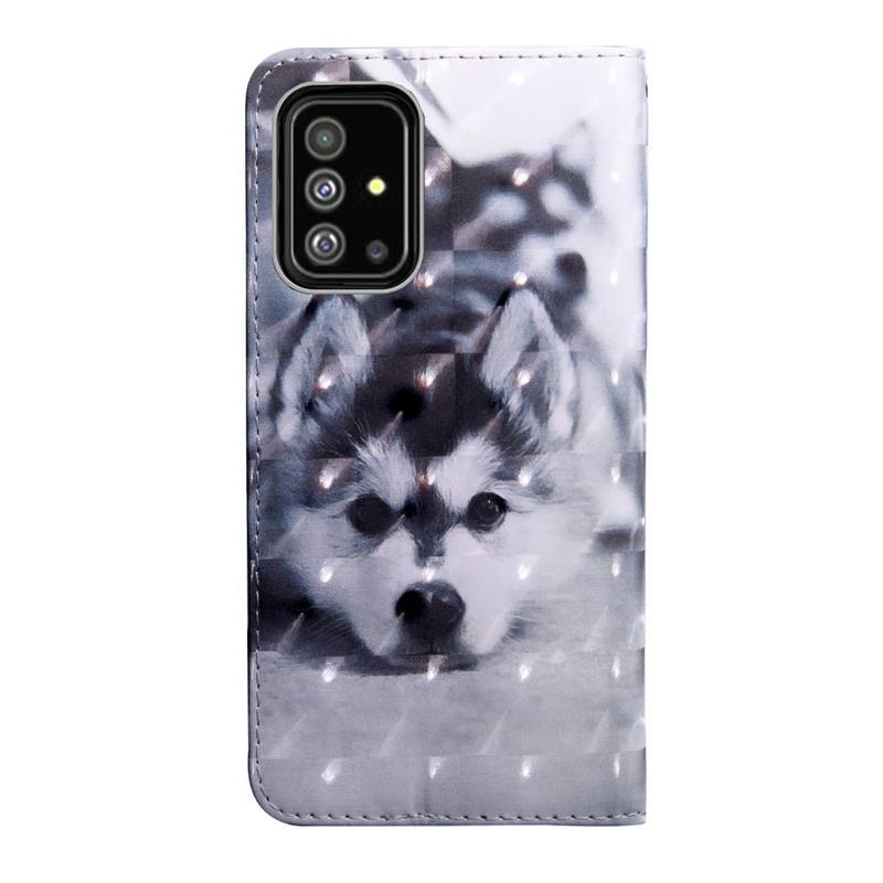 Light PU kožené peněženkové pouzdro pro mobil Samsung Galaxy A71 - černobílý vlk