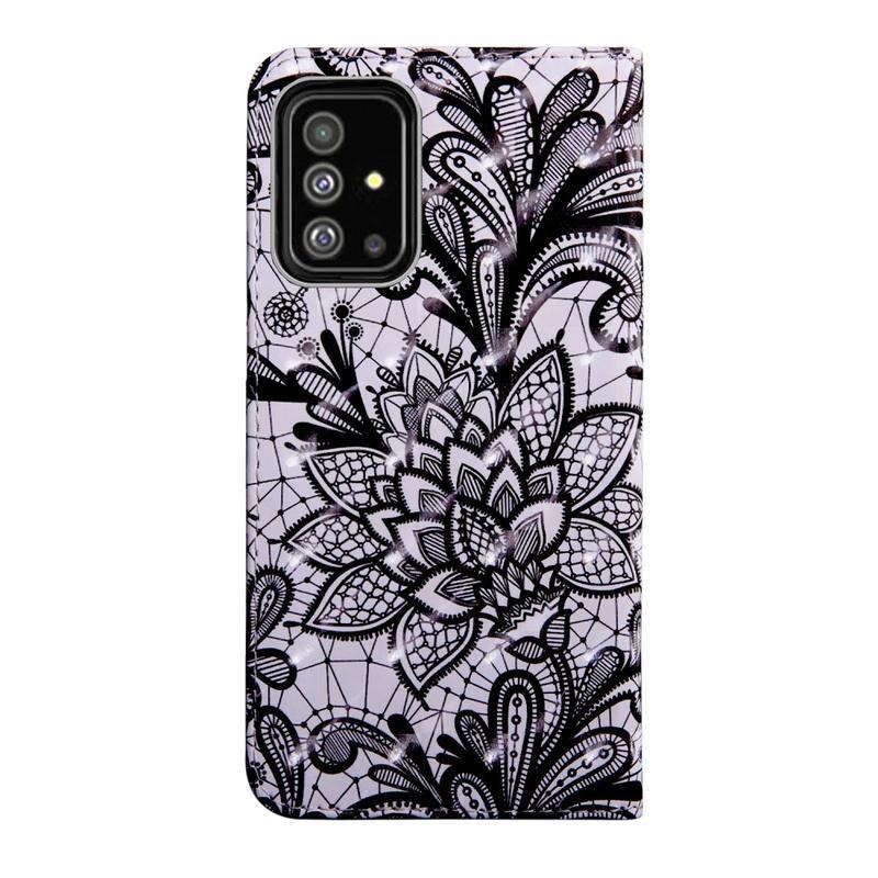 Light PU kožené peněženkové pouzdro pro mobil Samsung Galaxy A71 - krajkový květ