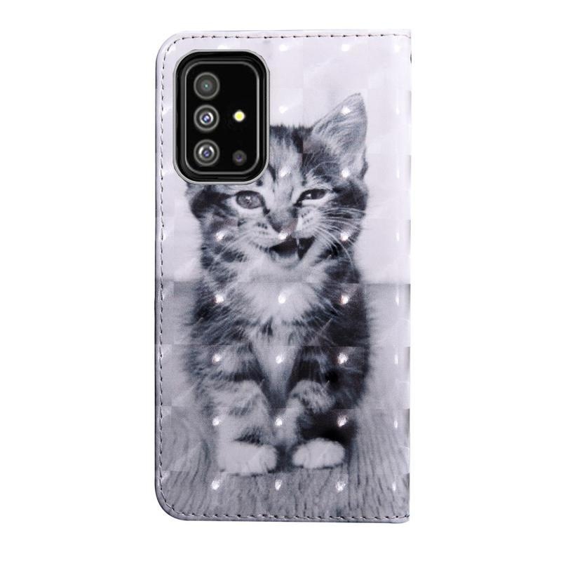 Light PU kožené peněženkové pouzdro pro mobil Samsung Galaxy A71 - roztomilá kočka