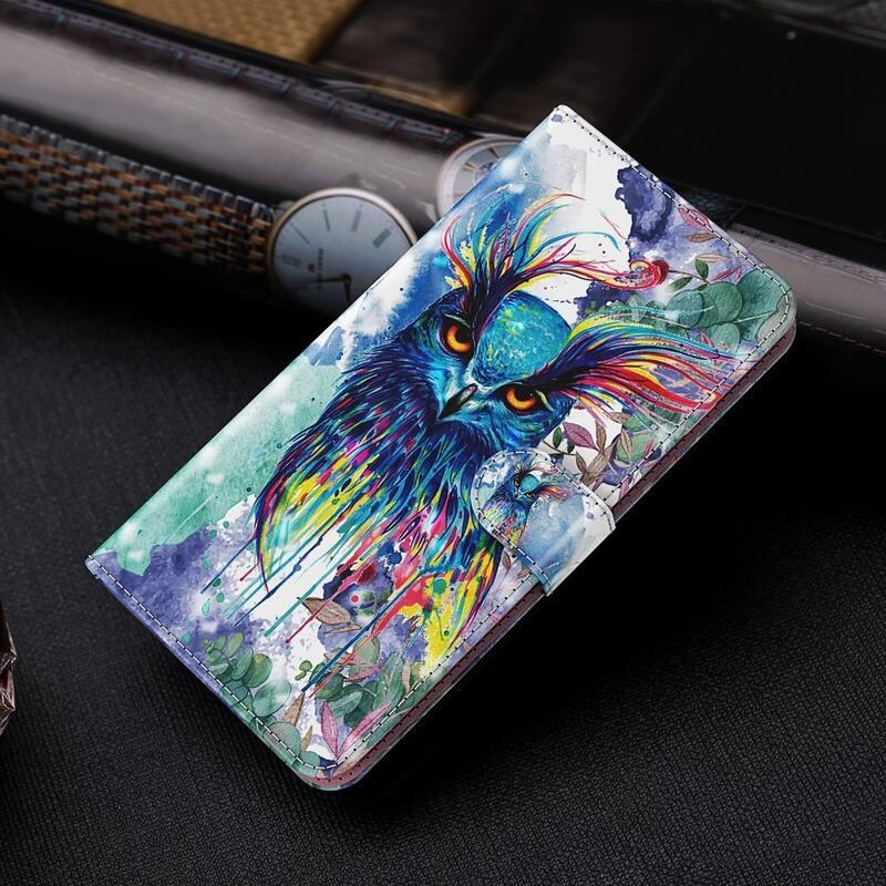 Light PU kožené peněženkové pouzdro pro mobil Samsung Galaxy S21 Plus - barevná sova