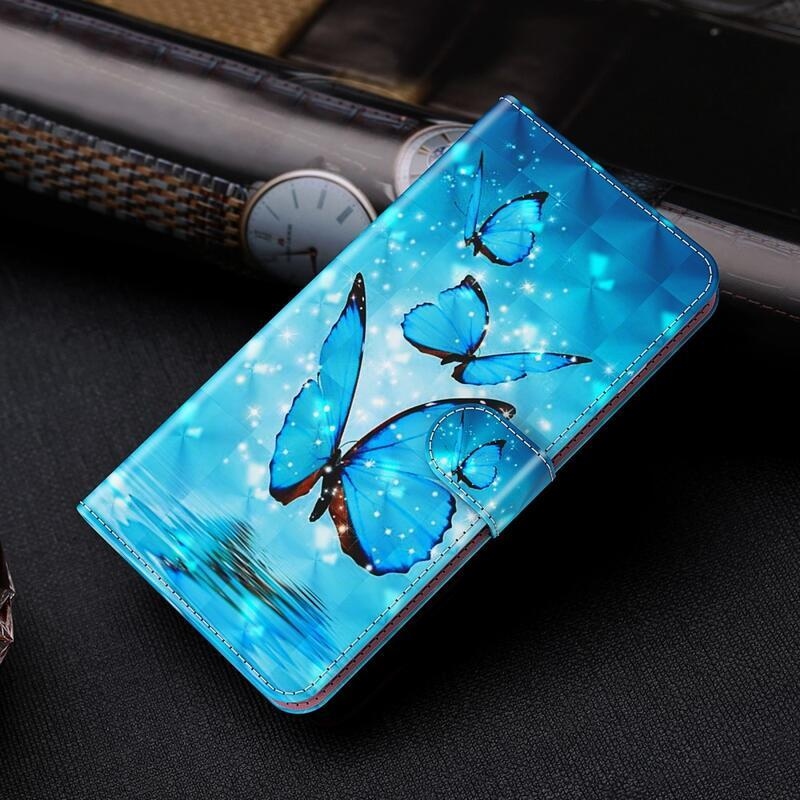 Light PU kožené peněženkové pouzdro pro mobil Samsung Galaxy S21 Plus - modří motýli