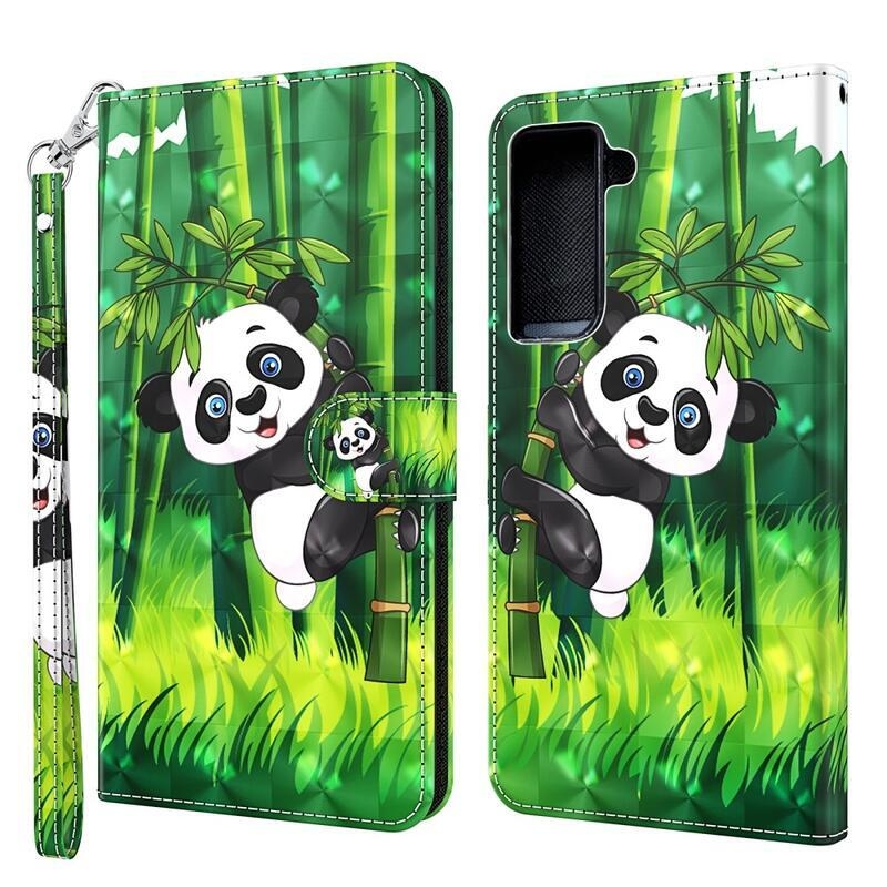 Light PU kožené peněženkové pouzdro pro mobil Samsung Galaxy S21 Plus - panda