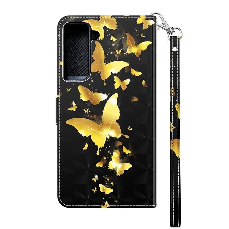 Light PU kožené peněženkové pouzdro pro mobil Samsung Galaxy S21 Plus - zlatí motýli