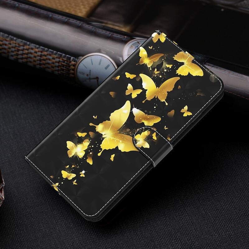 Light PU kožené peněženkové pouzdro pro mobil Samsung Galaxy S21 Plus - zlatí motýli