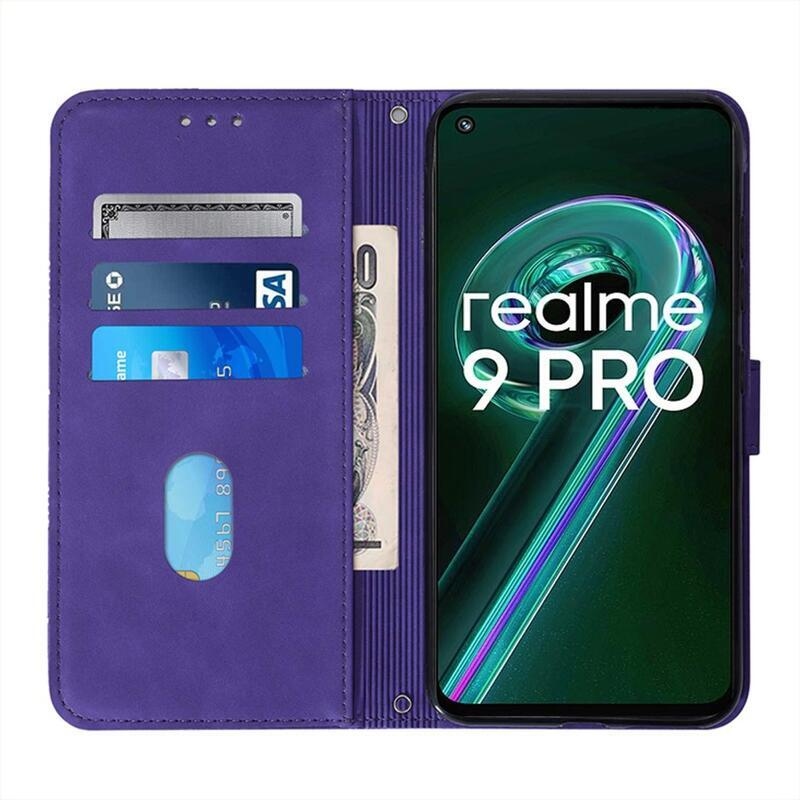 Lines PU kožené peněženkové pouzdro na mobil Realme 9 Pro 5G - fialové