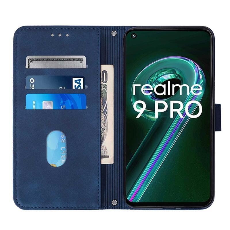 Lines PU kožené peněženkové pouzdro na mobil Realme 9 Pro 5G - modré
