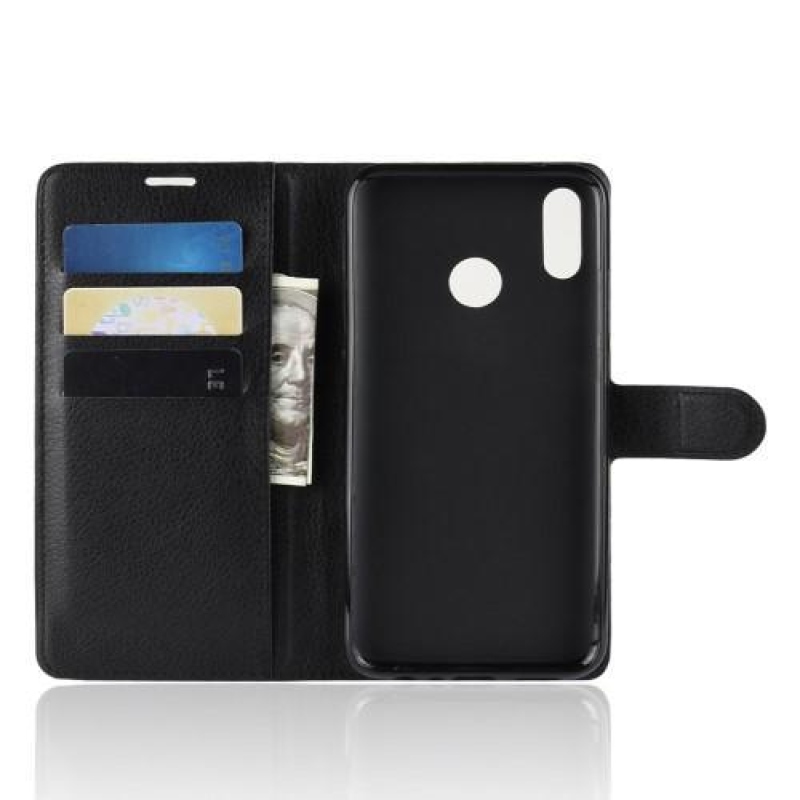 Litch PU kožené peněženkové pouzdro na mobil Honor 10 Lite a Huawei P Smart (2019) - černé