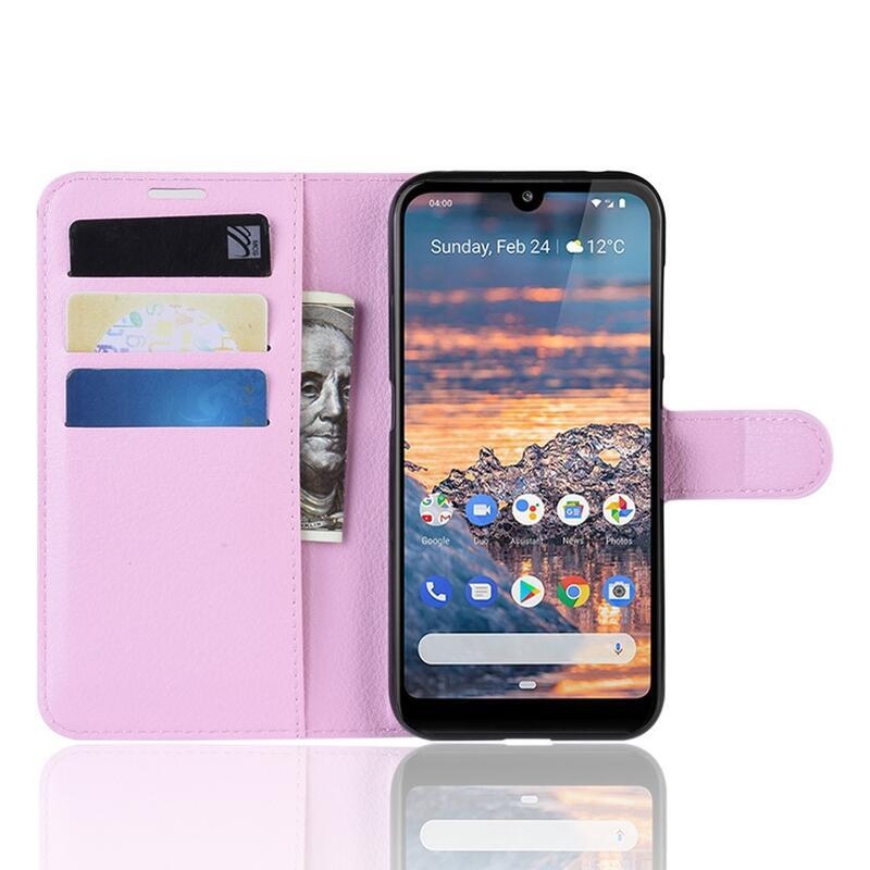 Litch PU kožené peněženkové pouzdro na mobil Nokia 4.2 - růžové
