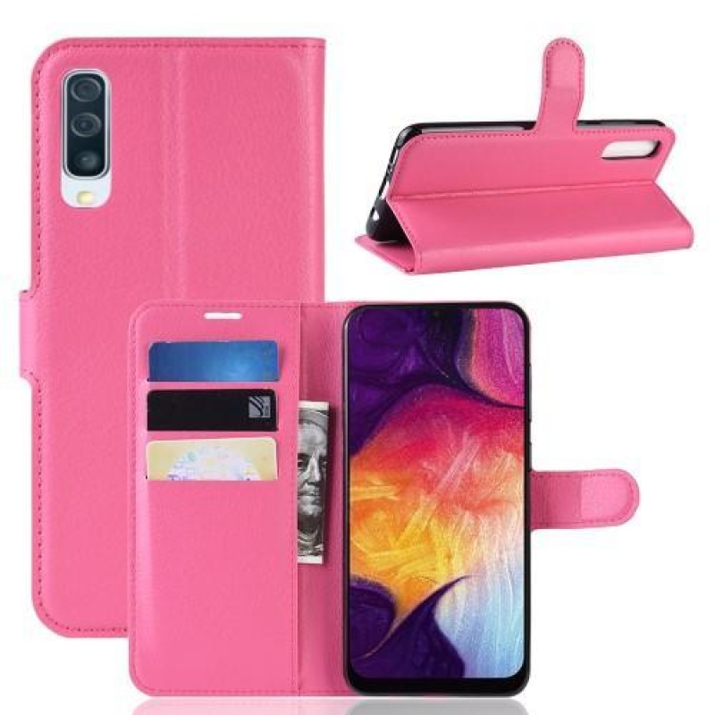 Litch PU kožené peněženkové pouzdro na Samsung Galaxy A50 / A30s - rose