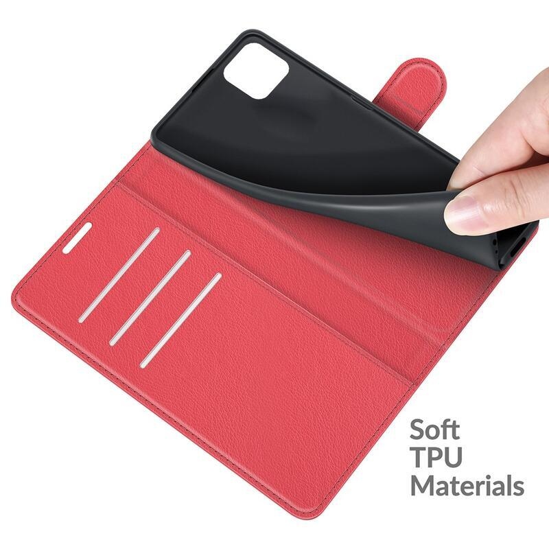 Litch PU kožené peněženkové pouzdro pro mobil Samsung Galaxy A22 5G - červené