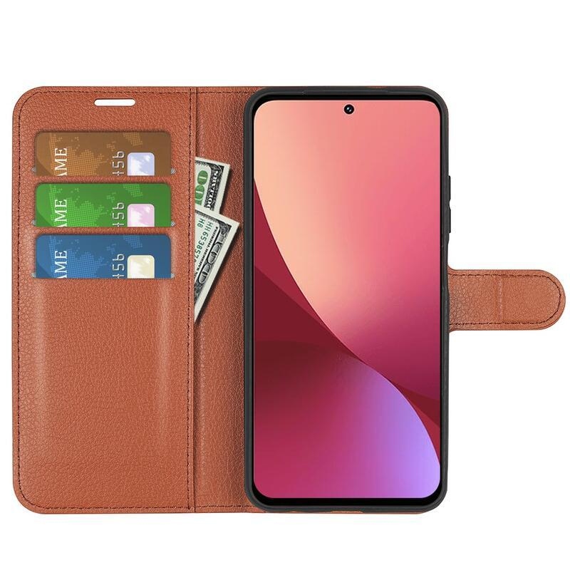 Litch PU kožené peněženkové pouzdro pro mobil Xiaomi 12/12X - hnědé