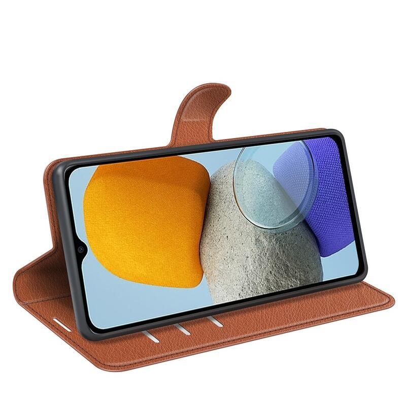 Litchi knížkové pouzdro na Samsung Galaxy M23 5G - hnědé