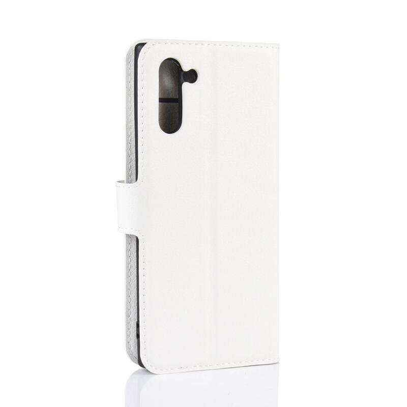 Litchi knížkové pouzdro na Samsung Galaxy Note 10 - bílé