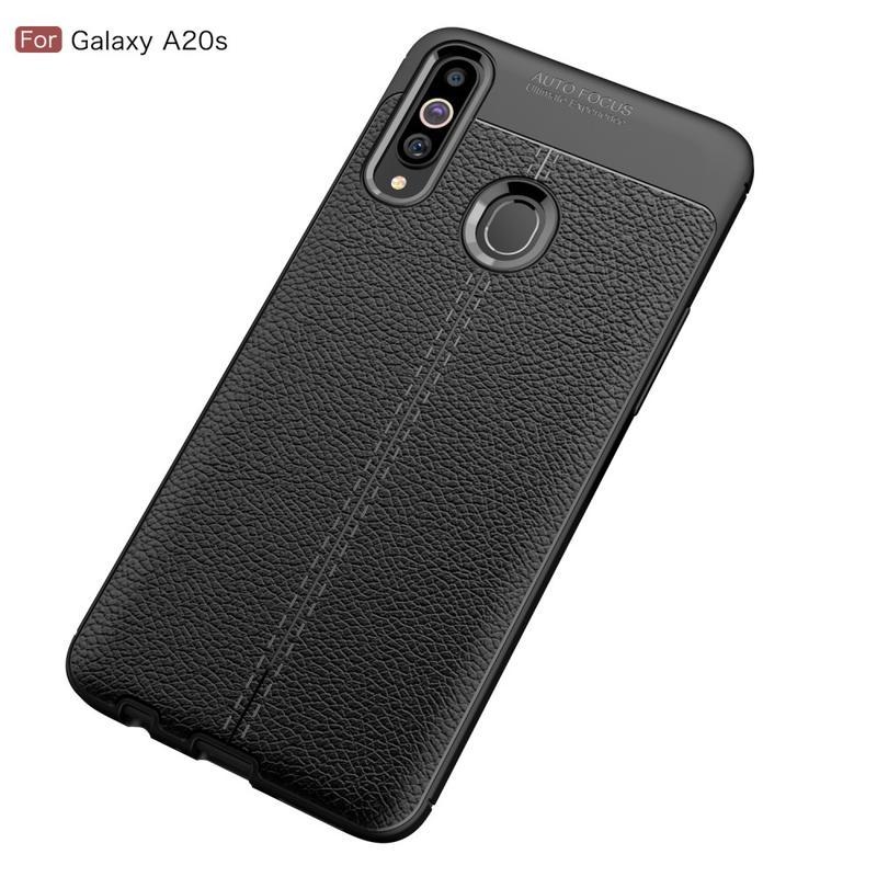 Litchi odolný gelový obal na mobil Samsung Galaxy A20s - černý