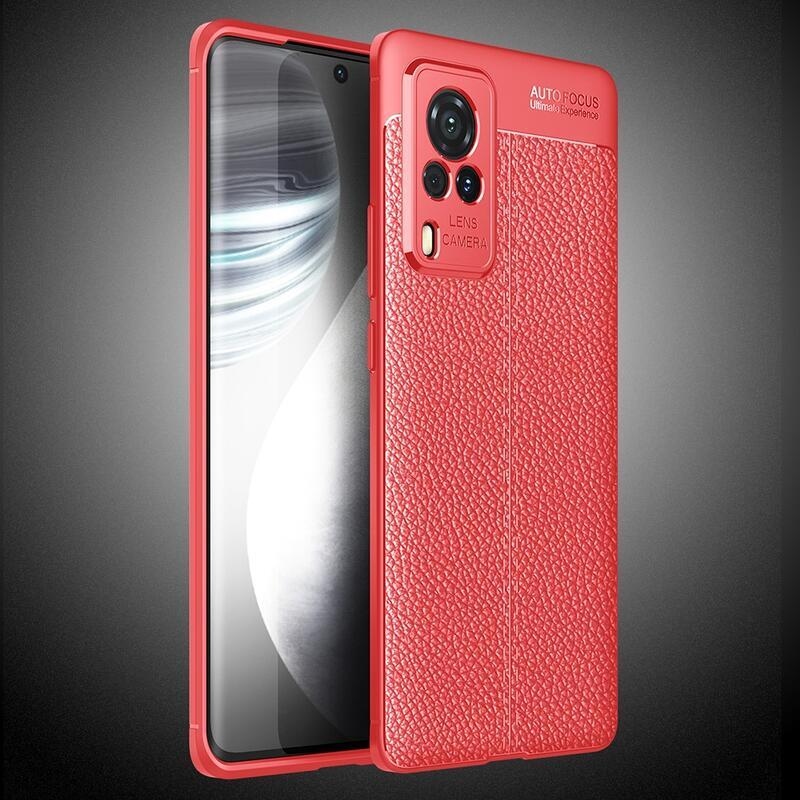 Litchi odolný gelový obal na mobil Vivo X60 Pro 5G - červený