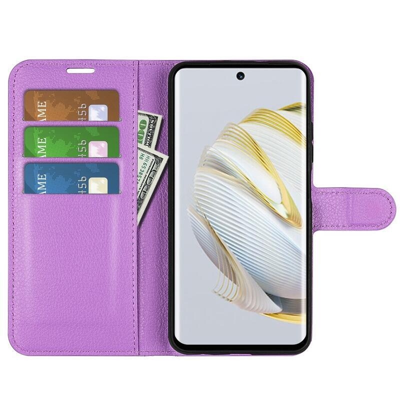Litchi peněženkové pouzdro na mobil Huawei Nova 10 - fialové