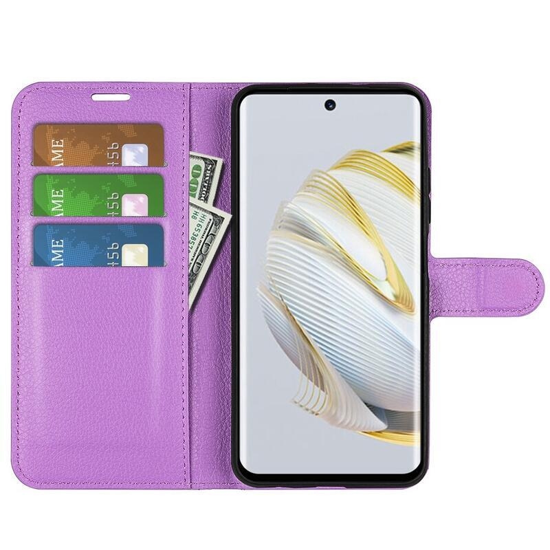 Litchi peněženkové pouzdro na mobil Huawei Nova 10 Pro - fialové