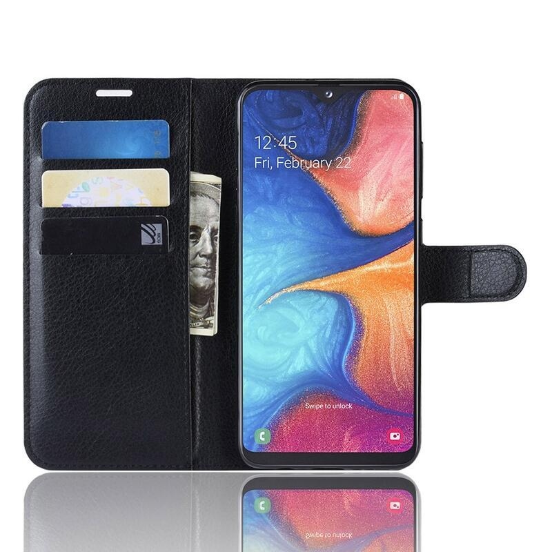 Litchi peněženkové pouzdro na mobil Samsung Galaxy A20e - černé