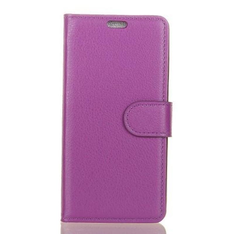 Litchi PU kožené knížkové pouzdro na mobil Honor 7X -  fialové
