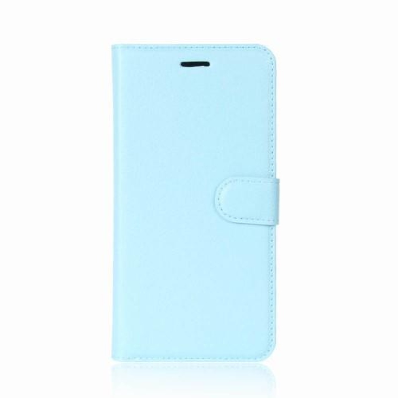 Litchi PU kožené knížkové pouzdro na Samsung Galaxy A8 (2018) - modré