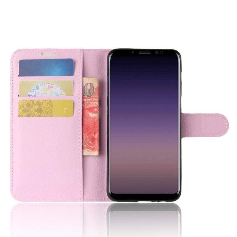 Litchi PU kožené knížkové pouzdro na Samsung Galaxy A8 (2018) - růžové