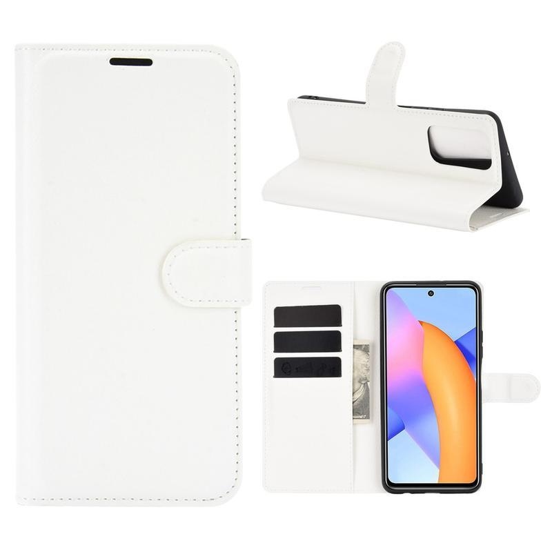 Litchi PU kožené peněženkové pouzdro na mobil Honor 10X Lite - bílé
