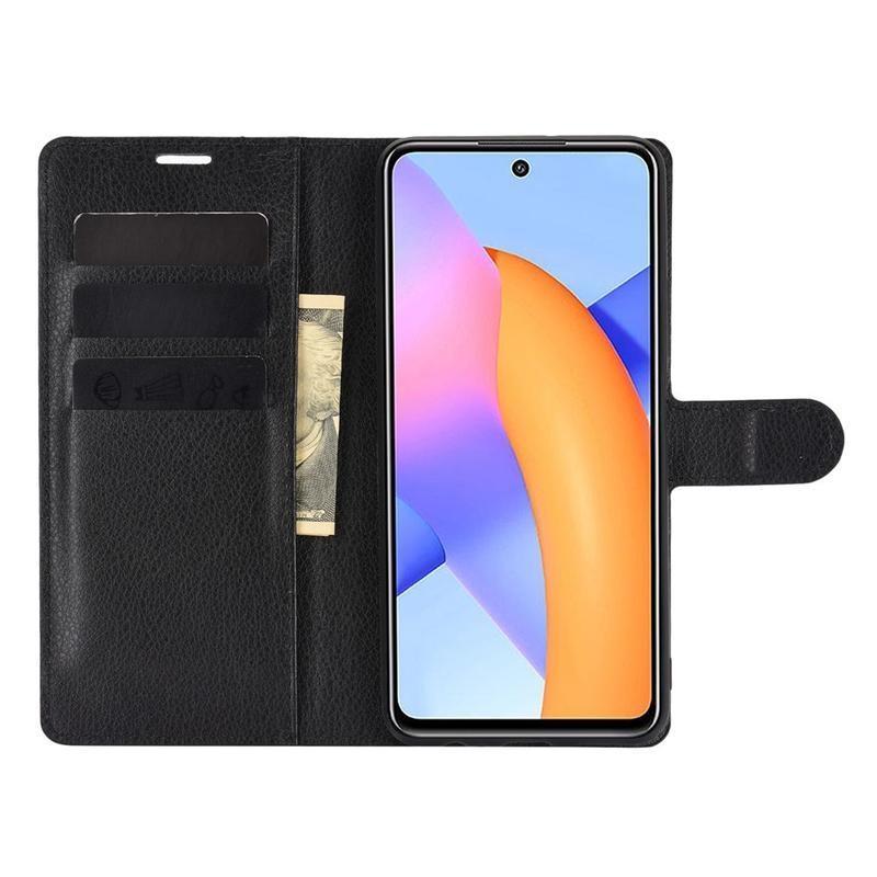 Litchi PU kožené peněženkové pouzdro na mobil Honor 10X Lite - černé