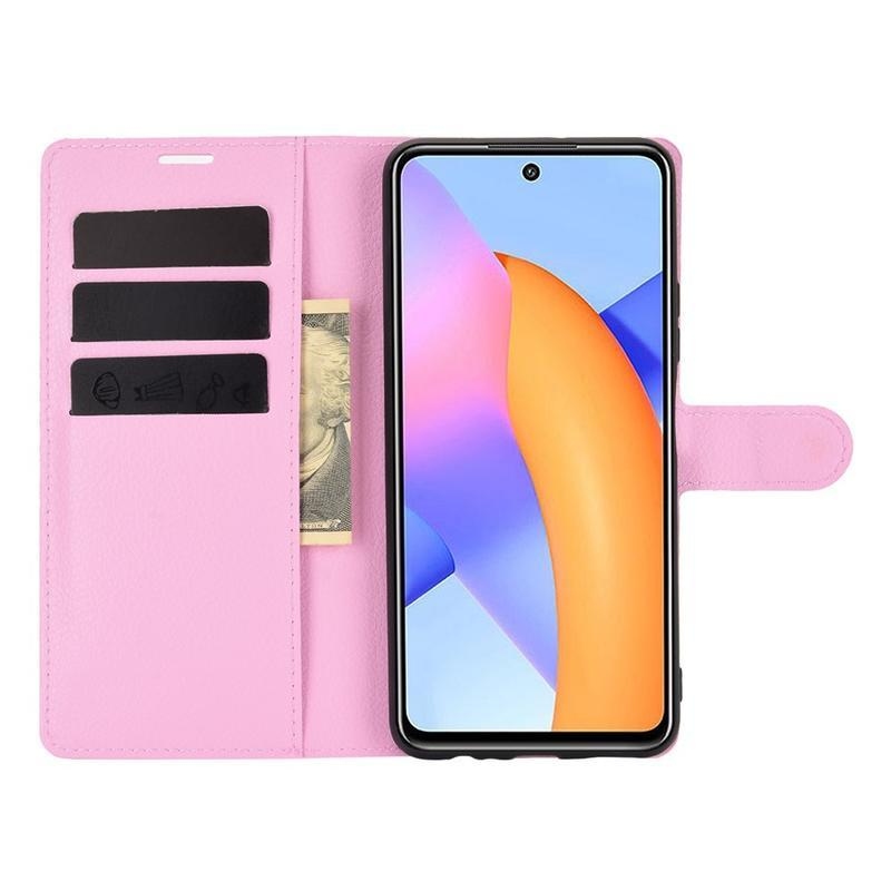 Litchi PU kožené peněženkové pouzdro na mobil Honor 10X Lite - růžové