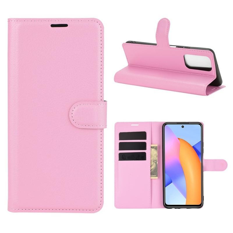 Litchi PU kožené peněženkové pouzdro na mobil Honor 10X Lite - růžové