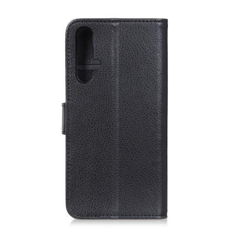 Litchi PU kožené peněženkové pouzdro na mobil Honor 20 / Huawei Nova 5T - černé