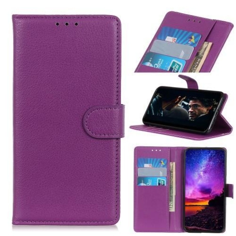 Litchi PU kožené peněženkové pouzdro na mobil Honor 20 Pro - fialové