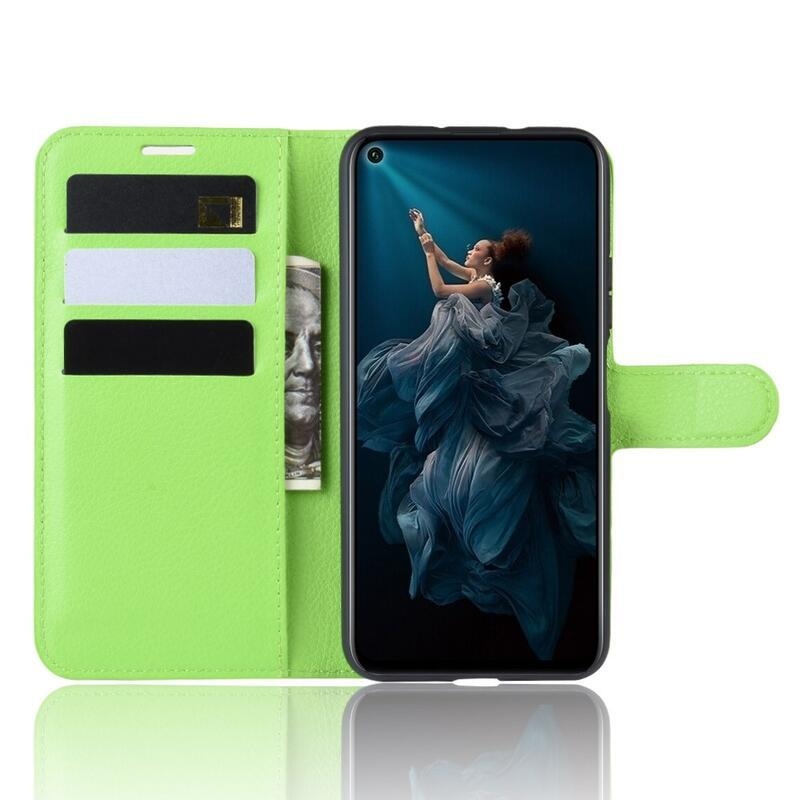 Litchi PU kožené peněženkové pouzdro na mobil Honor 20 Pro - zelené