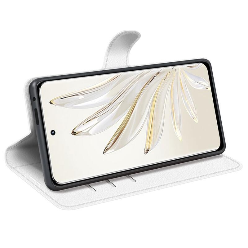 Litchi PU kožené peněženkové pouzdro na mobil Honor 70 5G - bílé