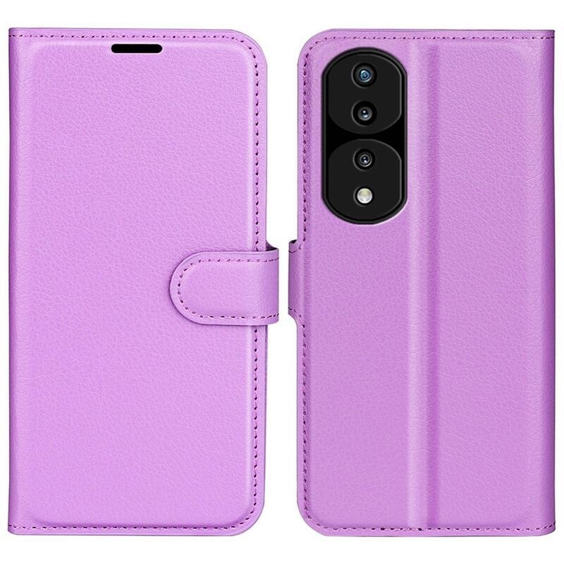 Litchi PU kožené peněženkové pouzdro na mobil Honor 70 5G - fialové