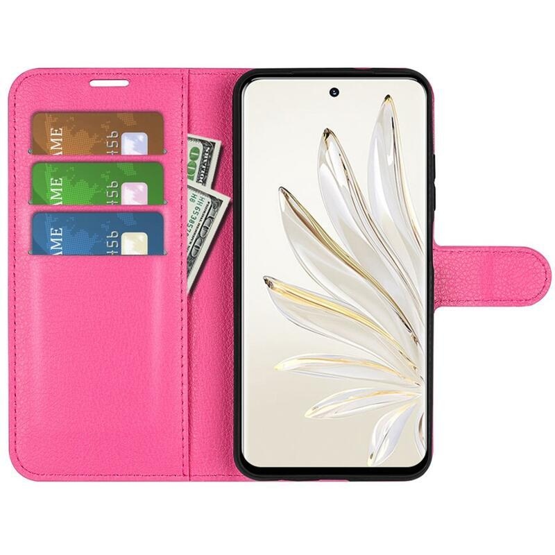 Litchi PU kožené peněženkové pouzdro na mobil Honor 70 5G - rose