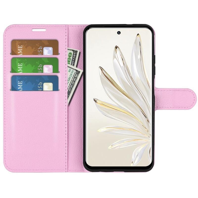 Litchi PU kožené peněženkové pouzdro na mobil Honor 70 5G - růžové