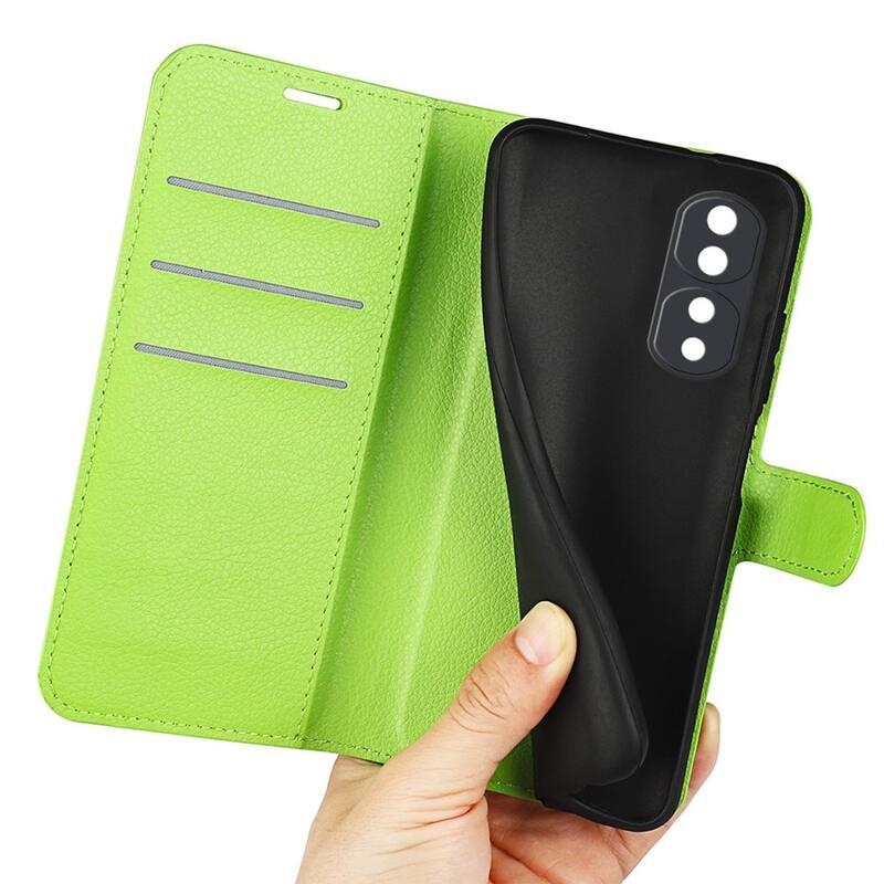 Litchi PU kožené peněženkové pouzdro na mobil Honor 70 5G - zelené
